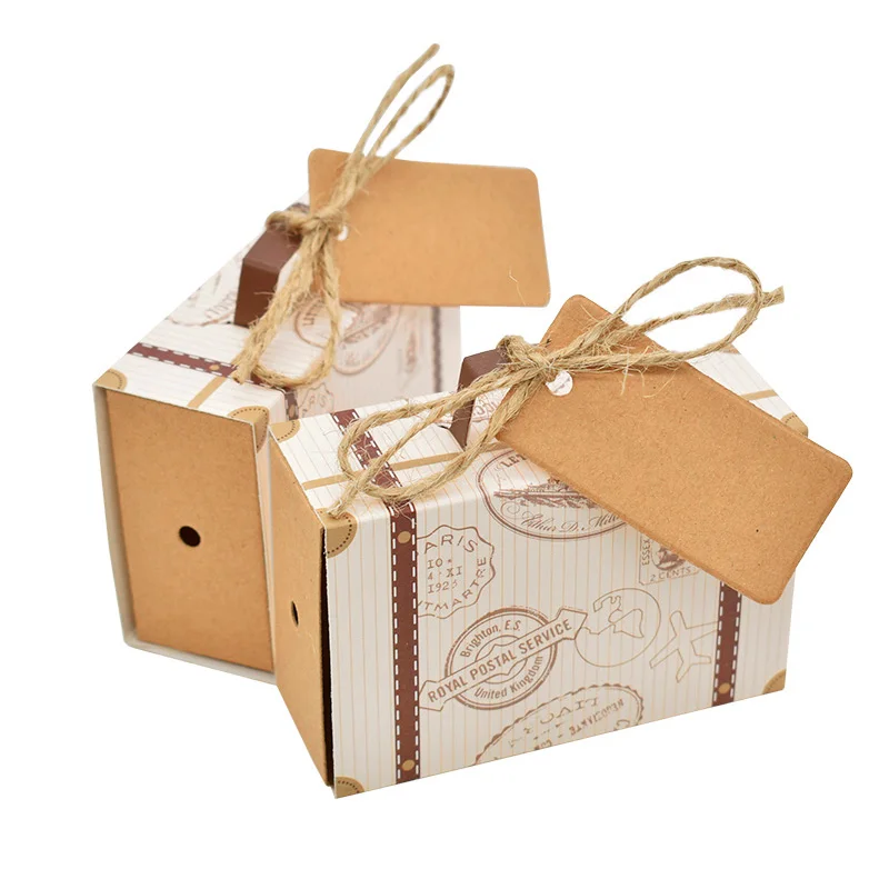 10/20pcs Travel Suitcase Candy Box Kraft Paper Gift Boxes Wedding Birthday Party Decoration Supplies Christmas Gift Packaging
