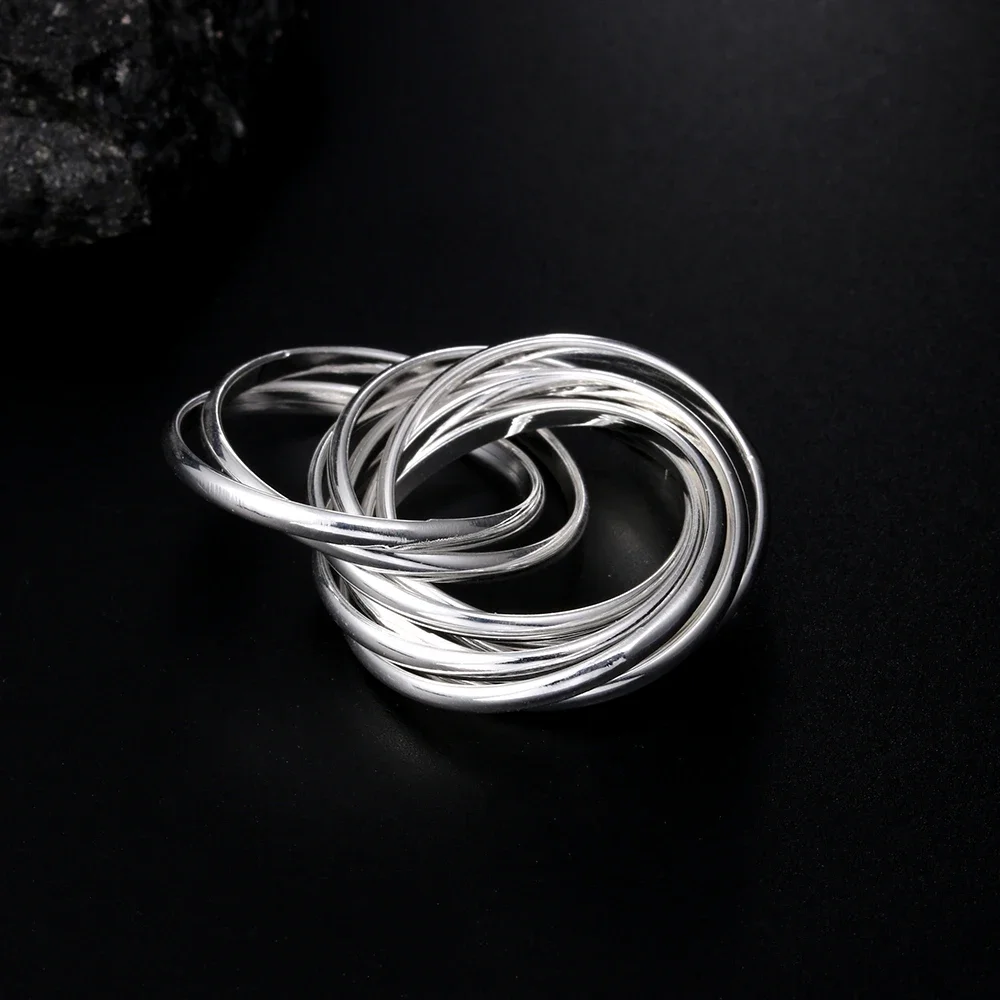 Hoy 925 Sterling Silver Fine Five Circles Ring For Women Fashion Folk-custom Wedding Party Christmas Gift Classic Jewelry