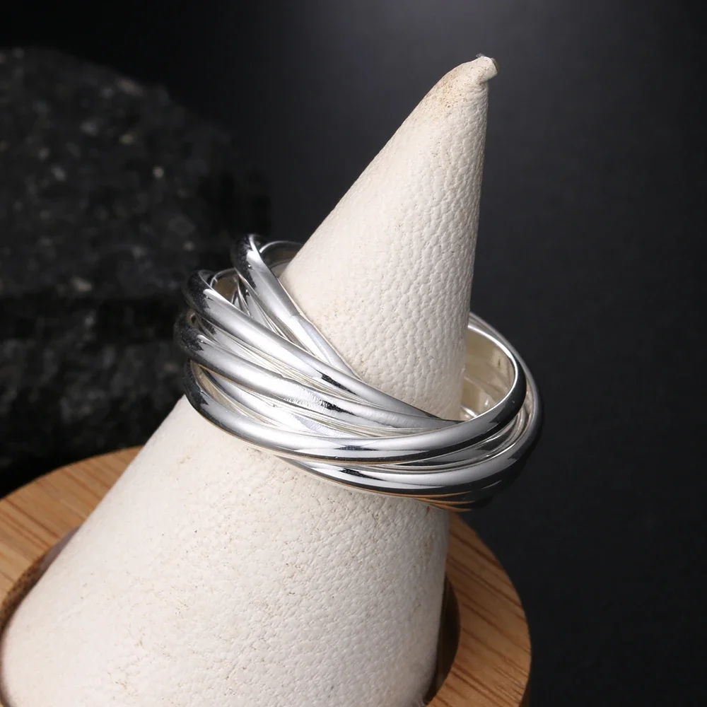 Hoy 925 Sterling Silver Fine Five Circles Ring For Women Fashion Folk-custom Wedding Party Christmas Gift Classic Jewelry