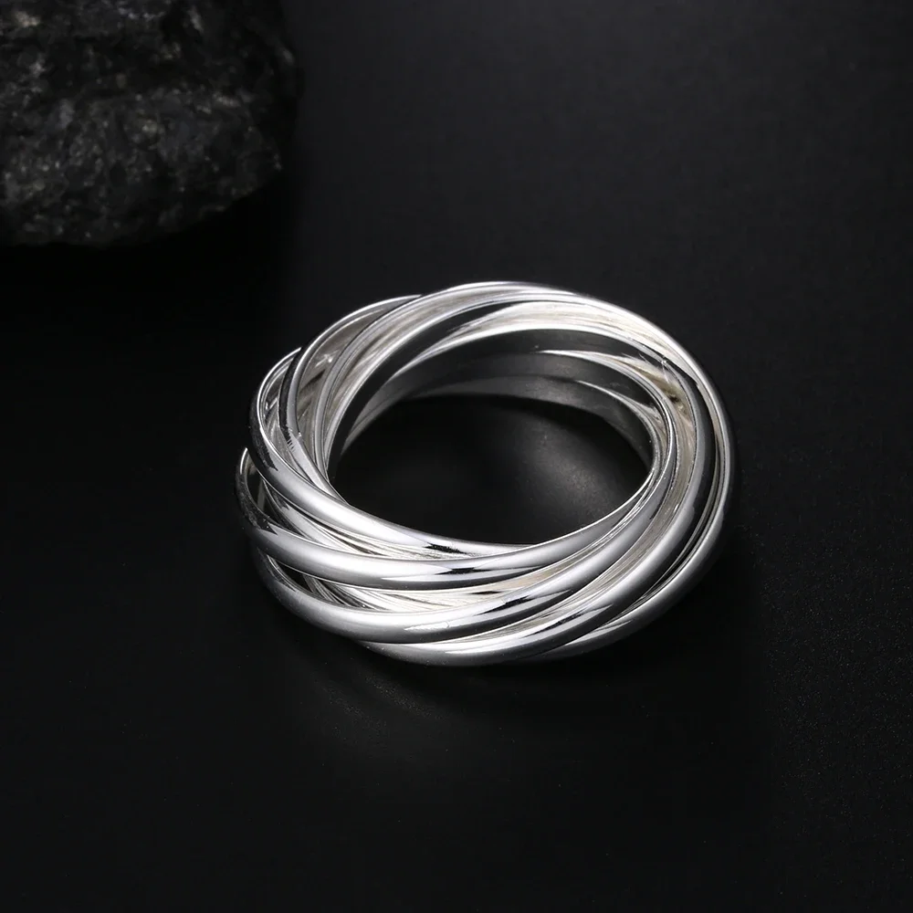 Hoy 925 Sterling Silver Fine Five Circles Ring For Women Fashion Folk-custom Wedding Party Christmas Gift Classic Jewelry