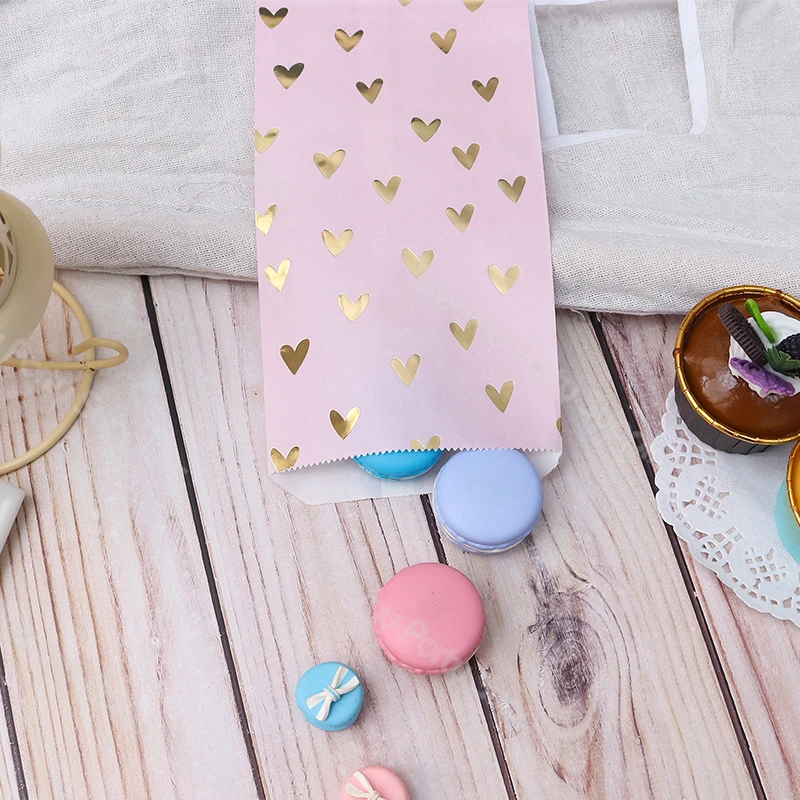 12pcs Thicken Gift Paper Bag Dot Stickers Toffee Sweets Cookies Heart Kraft Paper Bag Christmas Party Craft Bags Pouch Birthday