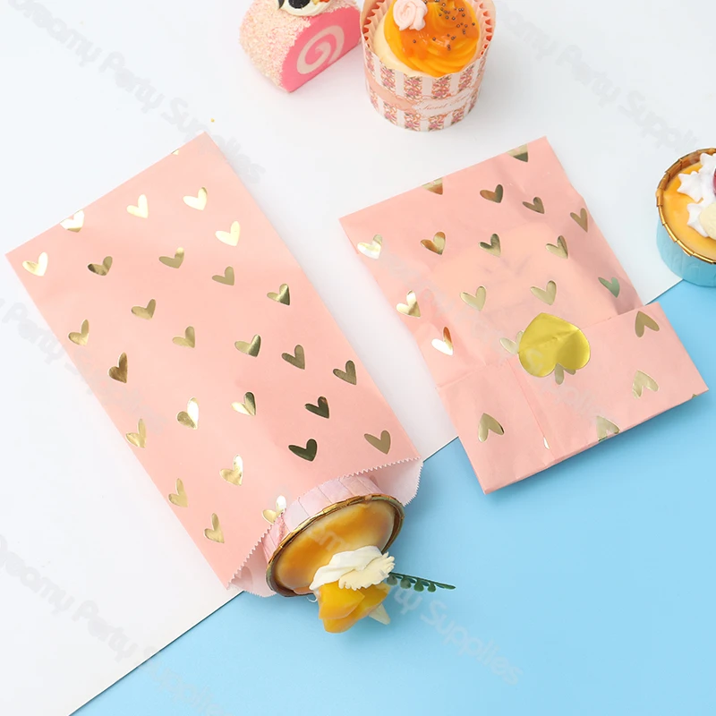 12pcs Thicken Gift Paper Bag Dot Stickers Toffee Sweets Cookies Heart Kraft Paper Bag Christmas Party Craft Bags Pouch Birthday
