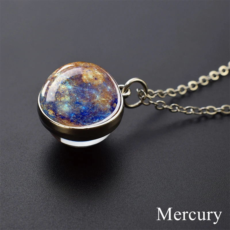 Solar System Planet Necklace Moon Earth Jupiter Neptune Mars Venus Mercury Glass Ball Pendant Necklace Fashion Christmas Gift