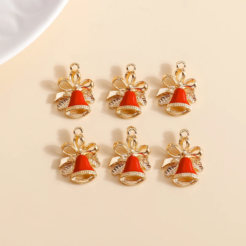 10pcs 16*21mm Enamel Christmas Bell Charms DIY for Bracelets Pendants Earrings Making Creative Gift Charms Jewelry Accessories