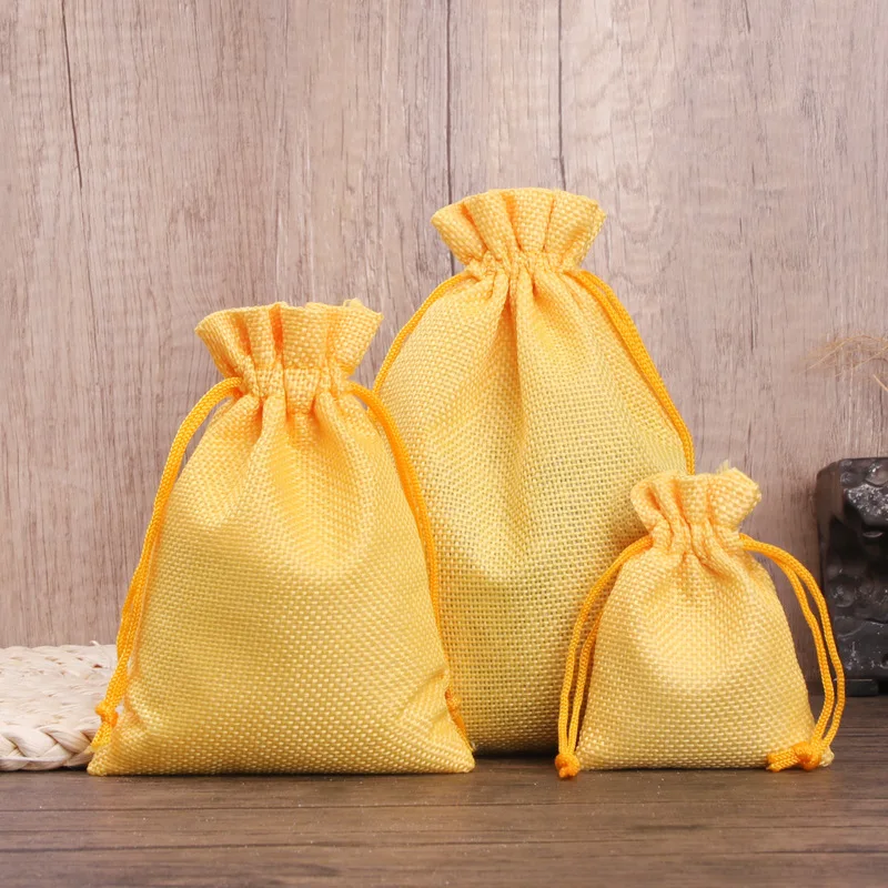 50pcs/lot Linen and Jute Drawstring Bag 7x9/10x14/13x18cm Jewelry Packaging Wedding Candy Christmas Party Gift Storage Bag