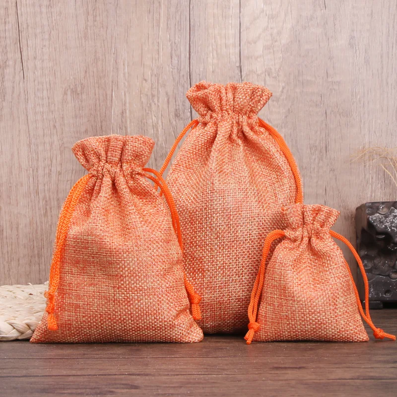 50pcs/lot Linen and Jute Drawstring Bag 7x9/10x14/13x18cm Jewelry Packaging Wedding Candy Christmas Party Gift Storage Bag