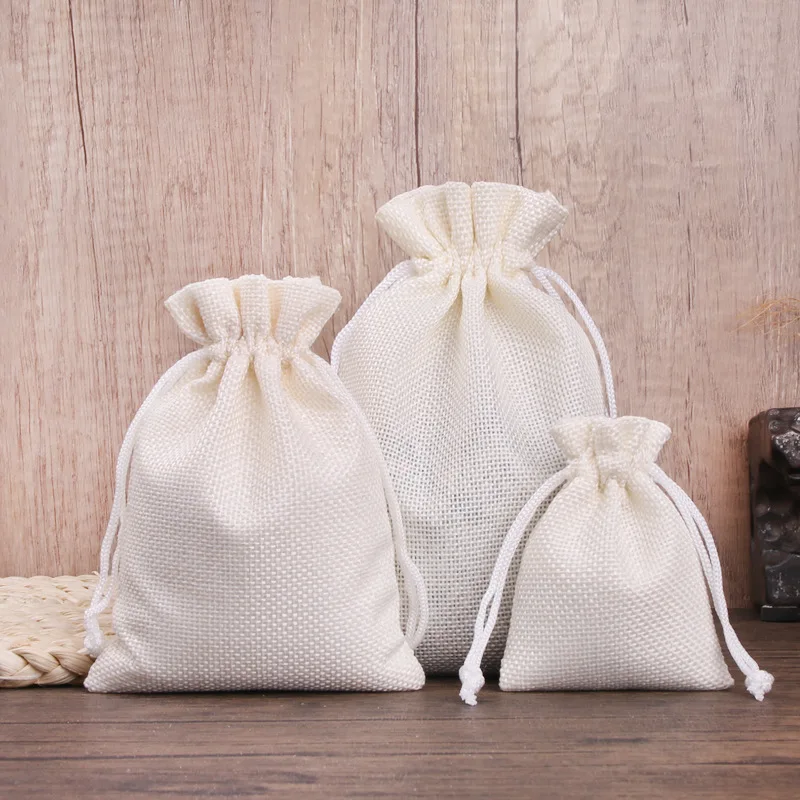 50pcs/lot Linen and Jute Drawstring Bag 7x9/10x14/13x18cm Jewelry Packaging Wedding Candy Christmas Party Gift Storage Bag