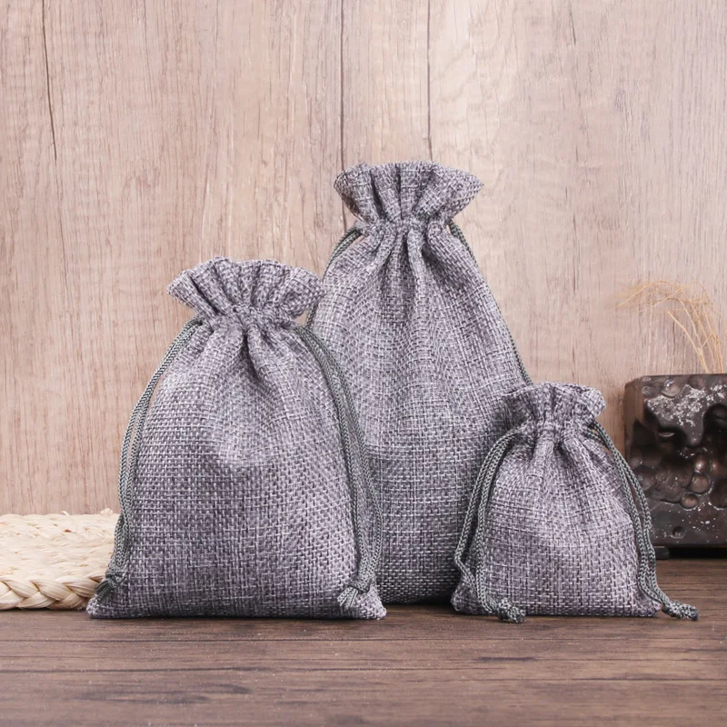 50pcs/lot Linen and Jute Drawstring Bag 7x9/10x14/13x18cm Jewelry Packaging Wedding Candy Christmas Party Gift Storage Bag