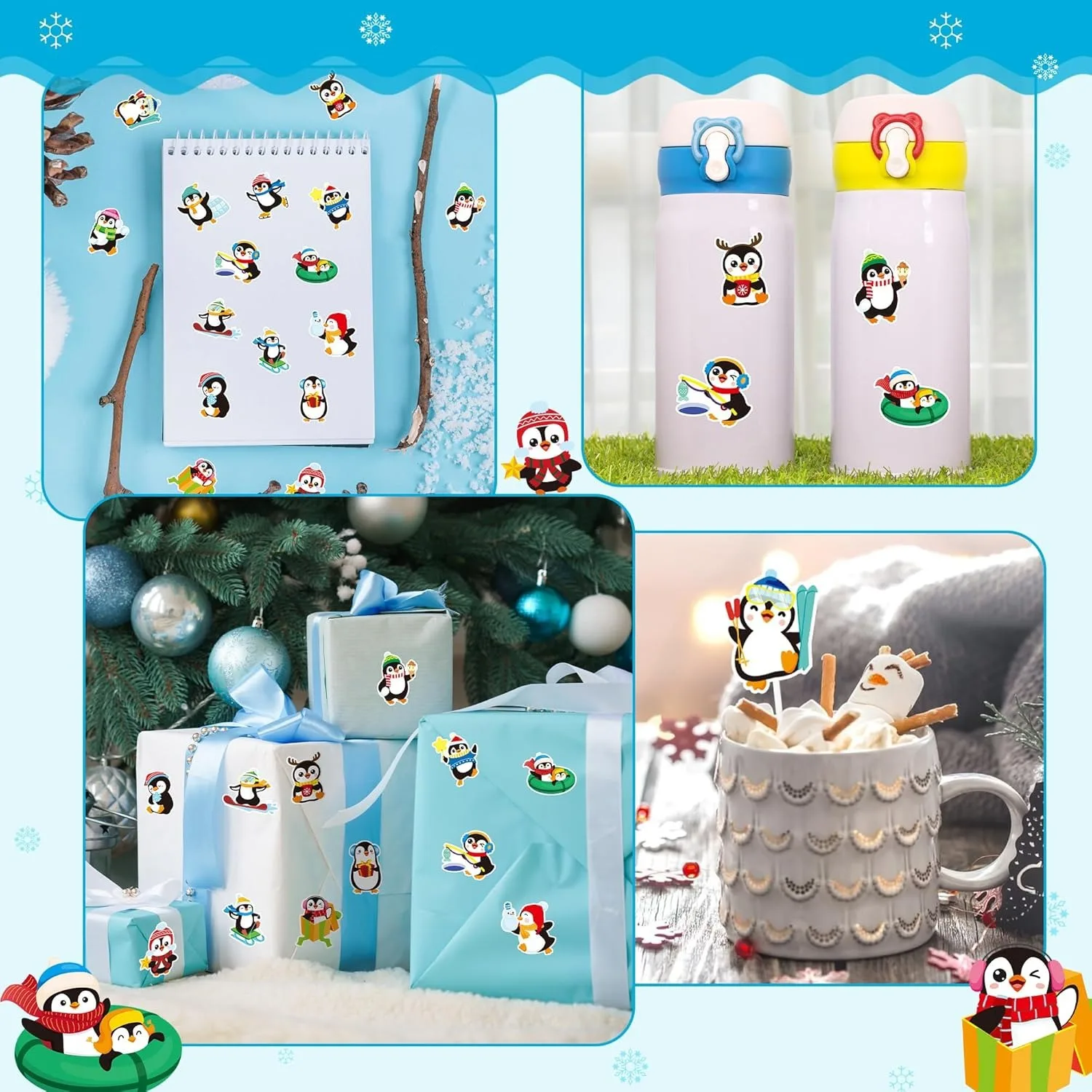 50-500pcs Penguin Animal Sticker Merry Christmas Stickers Christmas Theme Seal Labels For DIY Gift Baking Package Envelope
