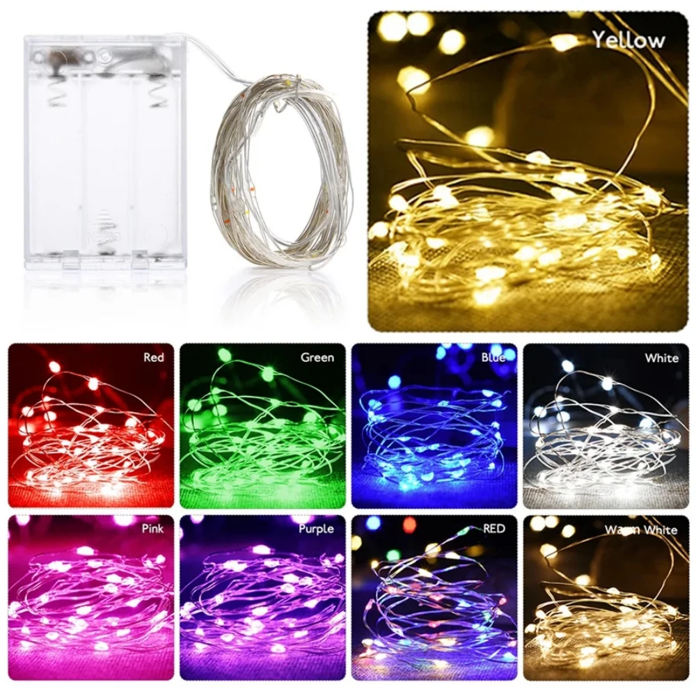 1 /2 /3/5/10m Copper Wire LED Fairy String Lights Battery Powered Garland For Holiday Christmas Lights Wedding Party Decoration
