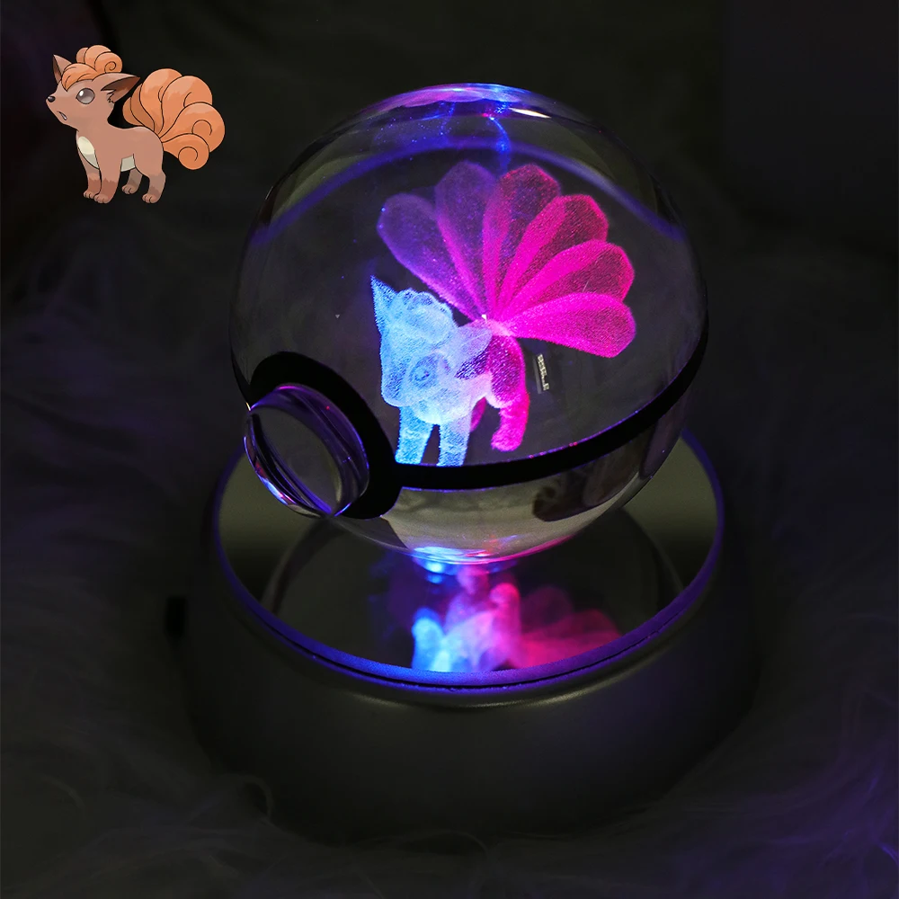 Pokemon 3D Crystal Ball Pikachu Figure Pokeball Engraving Crystal Charizard Model with Led Light Base Toys Anime Christmas Gift