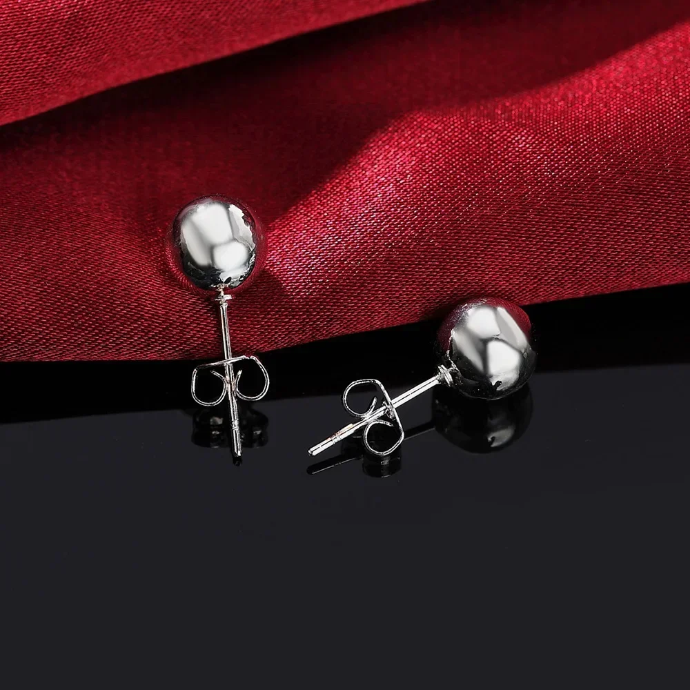 925 Sterling Silver classic 6MM 8MM 10MM beads studs Earrings for Women Fashion Christmas gifts Street all-match party Jewelry