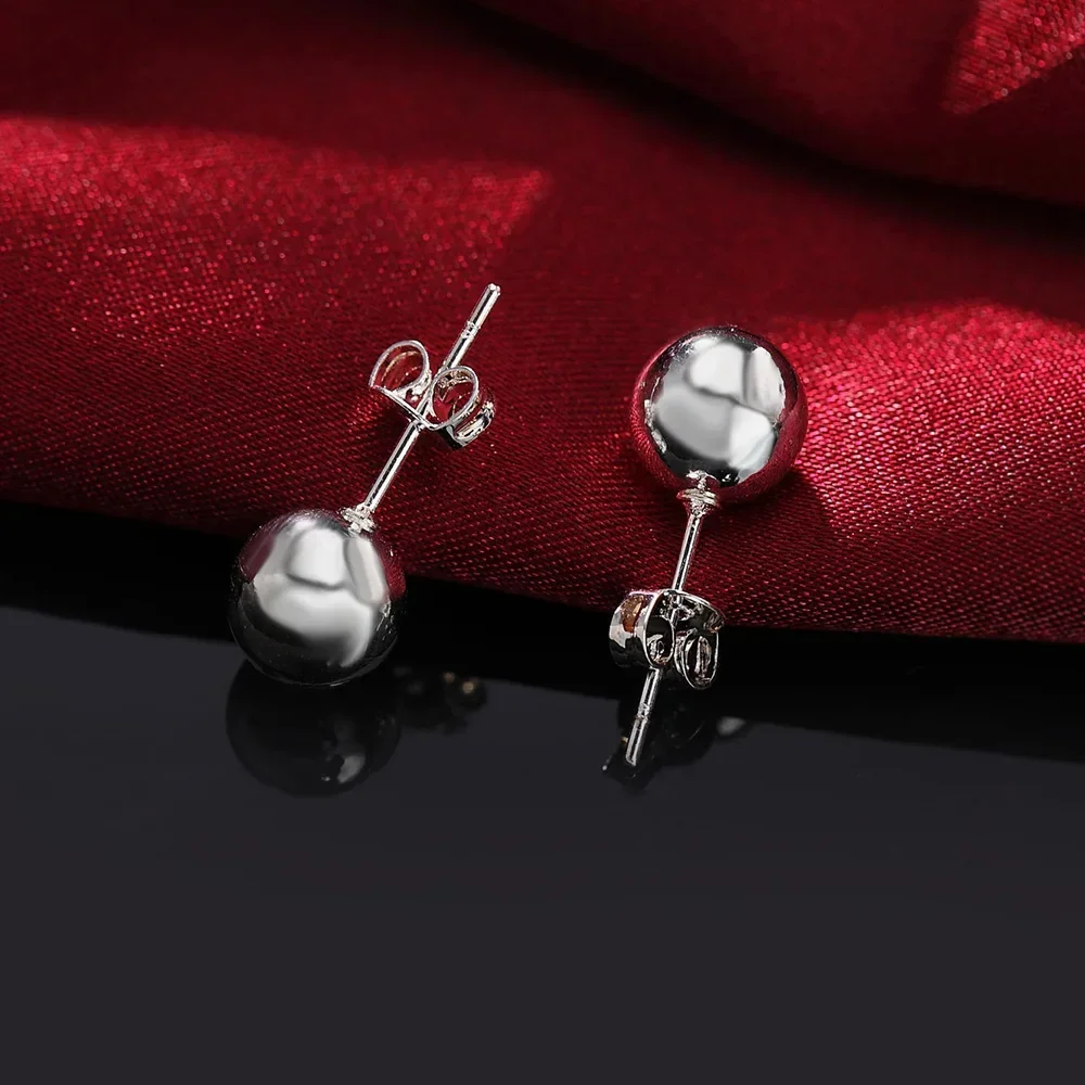 925 Sterling Silver classic 6MM 8MM 10MM beads studs Earrings for Women Fashion Christmas gifts Street all-match party Jewelry