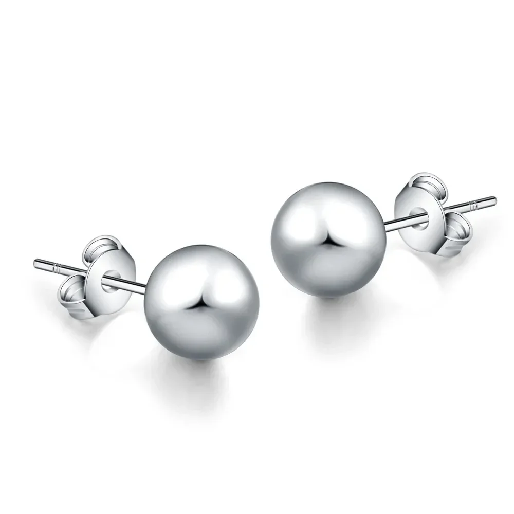 925 Sterling Silver classic 6MM 8MM 10MM beads studs Earrings for Women Fashion Christmas gifts Street all-match party Jewelry