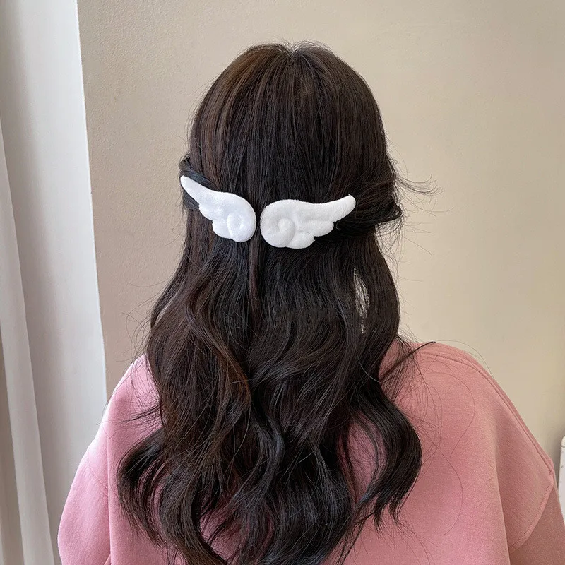 Angel Hair Clips Girls Kids Cartoon Plush Pins Barrette White Wing Hair Hoop Christmas Holiday Dress Up Hairpin Accessories