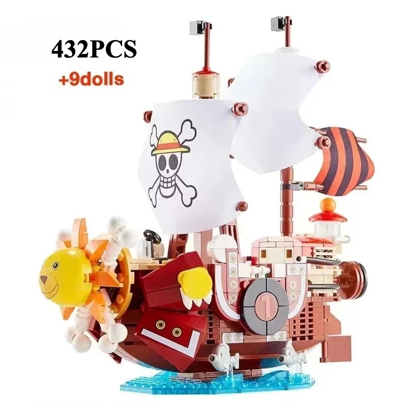 One Piece 1484pcs/432Pcs+9Dolls Thousand Sunny Boat Blocks Cartoon Pirate Ship Bricks Set Toys for Children Christmas Gifts