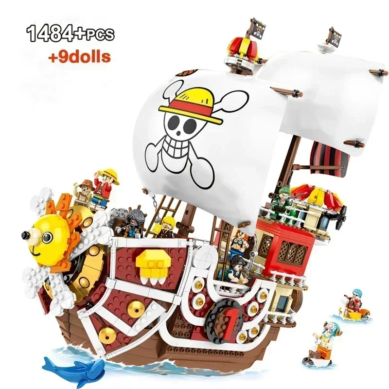 One Piece 1484pcs/432Pcs+9Dolls Thousand Sunny Boat Blocks Cartoon Pirate Ship Bricks Set Toys for Children Christmas Gifts