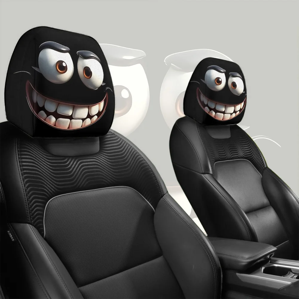 2pcs Funny Big-Eyed Cartoon Print Car Headrest Cover, Suitable For Travel And Daily Commuting,For Halloween Christmas Holiday