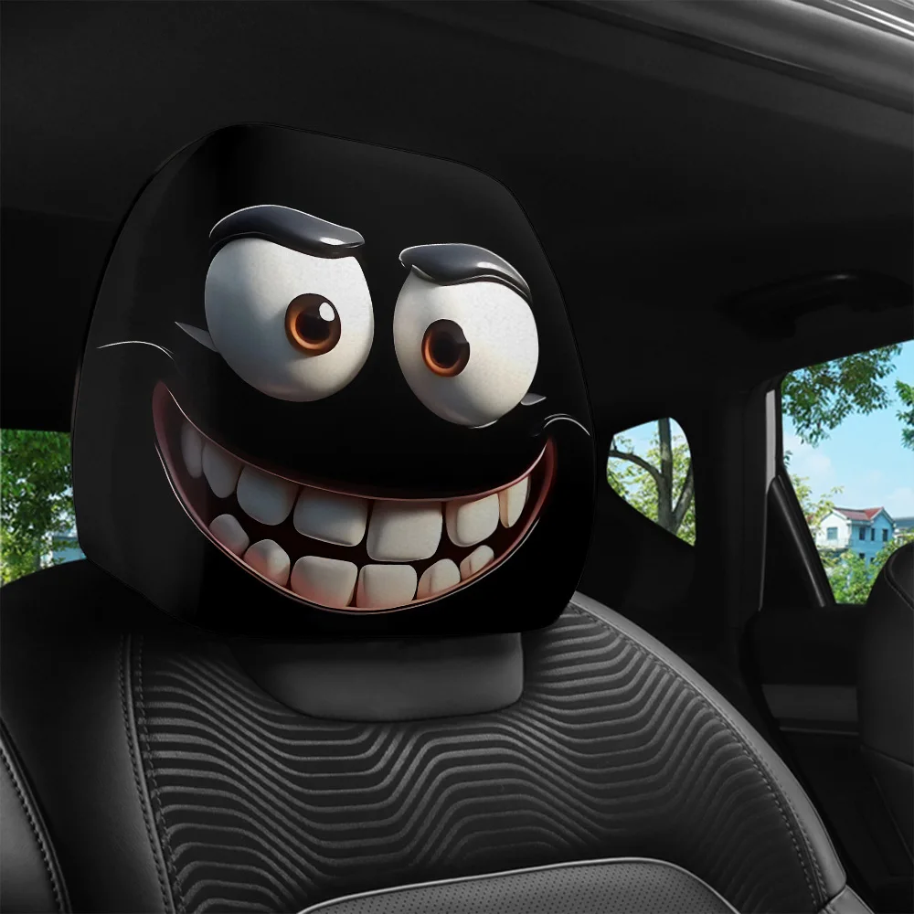 2pcs Funny Big-Eyed Cartoon Print Car Headrest Cover, Suitable For Travel And Daily Commuting,For Halloween Christmas Holiday