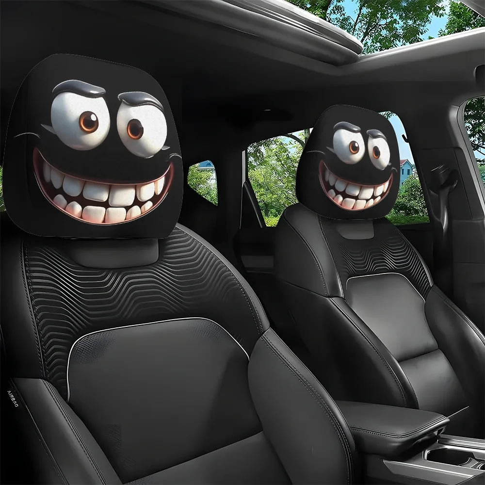 2pcs Funny Big-Eyed Cartoon Print Car Headrest Cover, Suitable For Travel And Daily Commuting,For Halloween Christmas Holiday