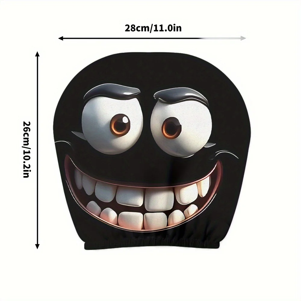 2pcs Funny Big-Eyed Cartoon Print Car Headrest Cover, Suitable For Travel And Daily Commuting,For Halloween Christmas Holiday