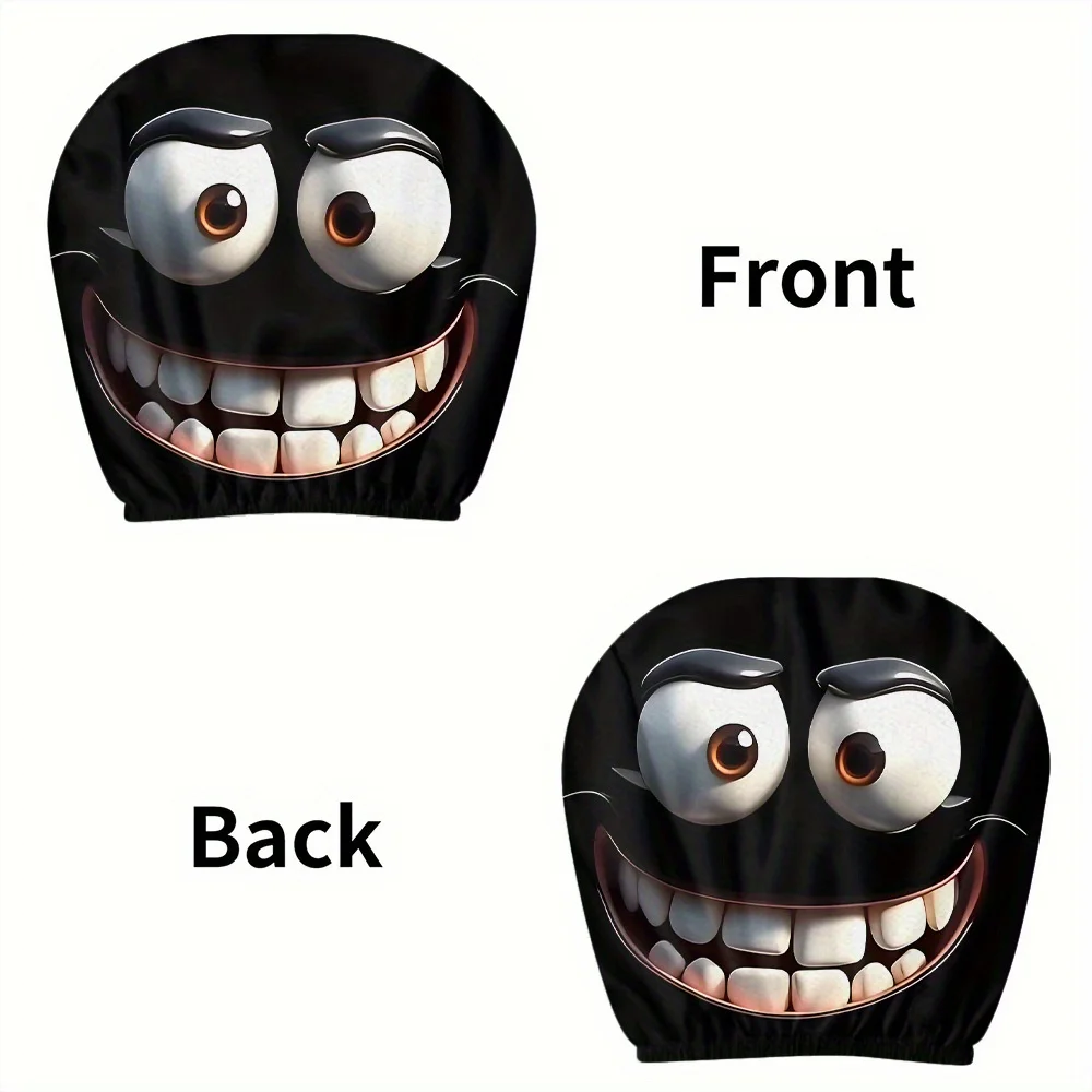 2pcs Funny Big-Eyed Cartoon Print Car Headrest Cover, Suitable For Travel And Daily Commuting,For Halloween Christmas Holiday