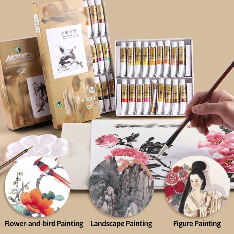 Marie's Chinese Painting Pigment 12/24/36 Colors 5ml/Tube, Watercolor Sumi Painting for Adults, Gift for Thanksgiving & Christma