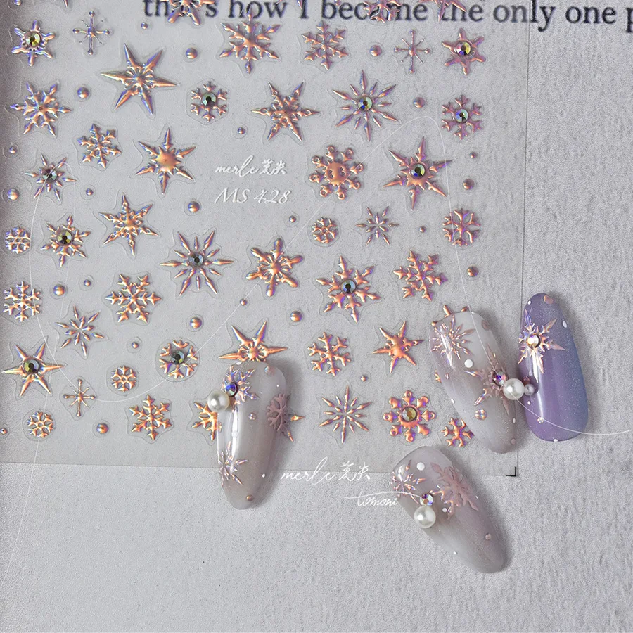 5D Laser Christmas Nail Stickers Crystal Diamond Nail Stickers Retro Gilded Snowflakes Self Adhesive Nail Art Decoration Sticker
