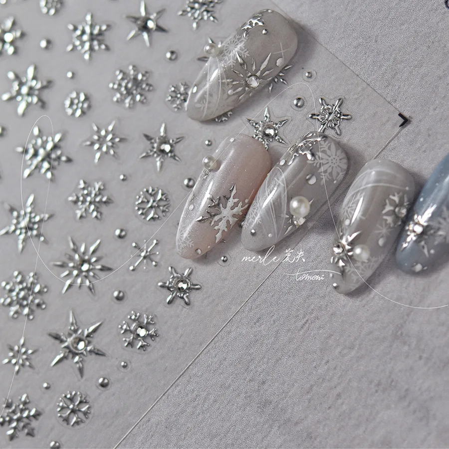 5D Laser Christmas Nail Stickers Crystal Diamond Nail Stickers Retro Gilded Snowflakes Self Adhesive Nail Art Decoration Sticker