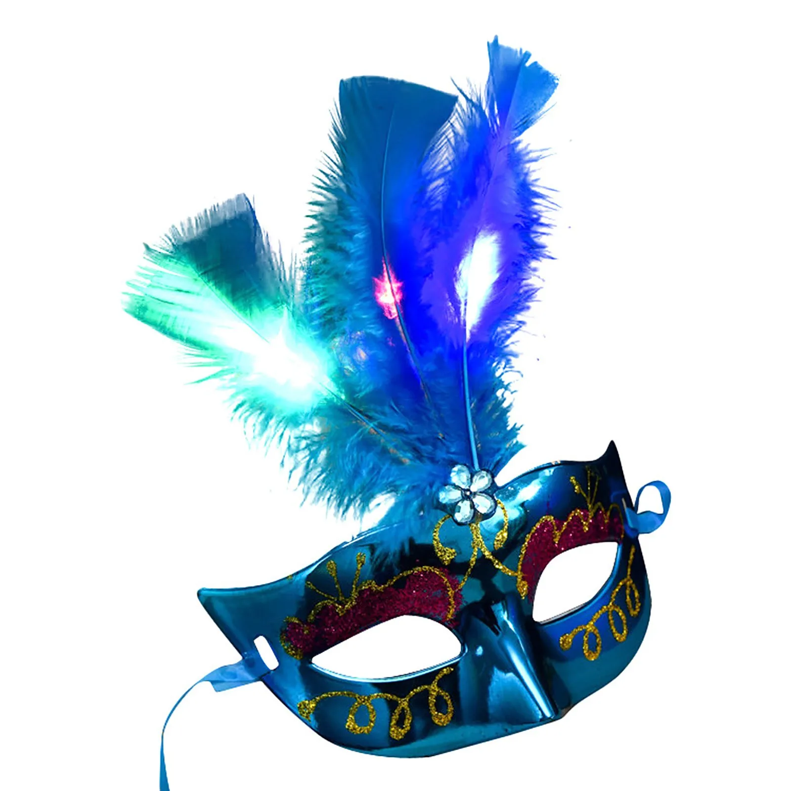 Feather LED Glowing Masks Venice Carnival Halloween Christmas Light Up Masks Masquerade Birthday Wedding Party Cosplay Costume