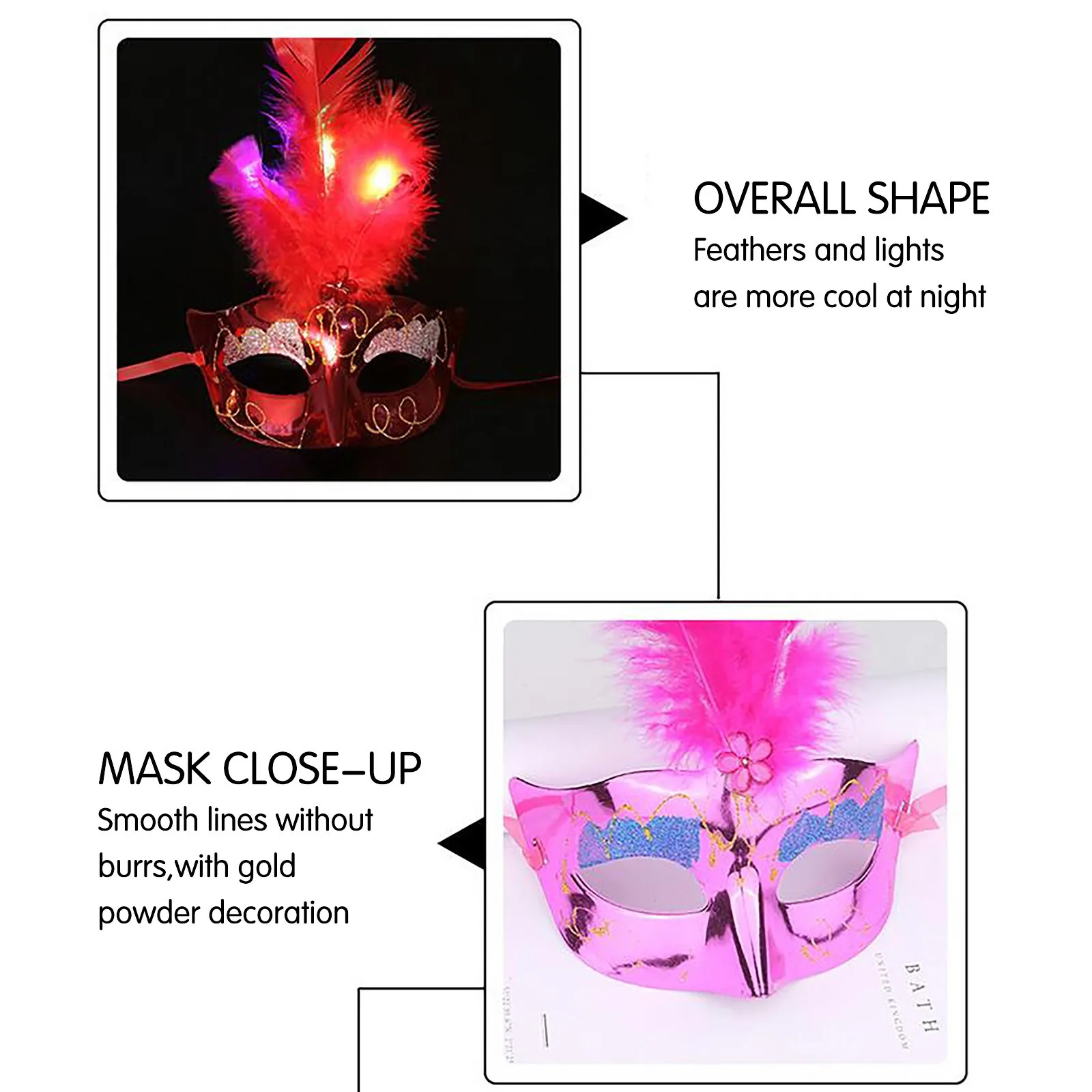 Feather LED Glowing Masks Venice Carnival Halloween Christmas Light Up Masks Masquerade Birthday Wedding Party Cosplay Costume