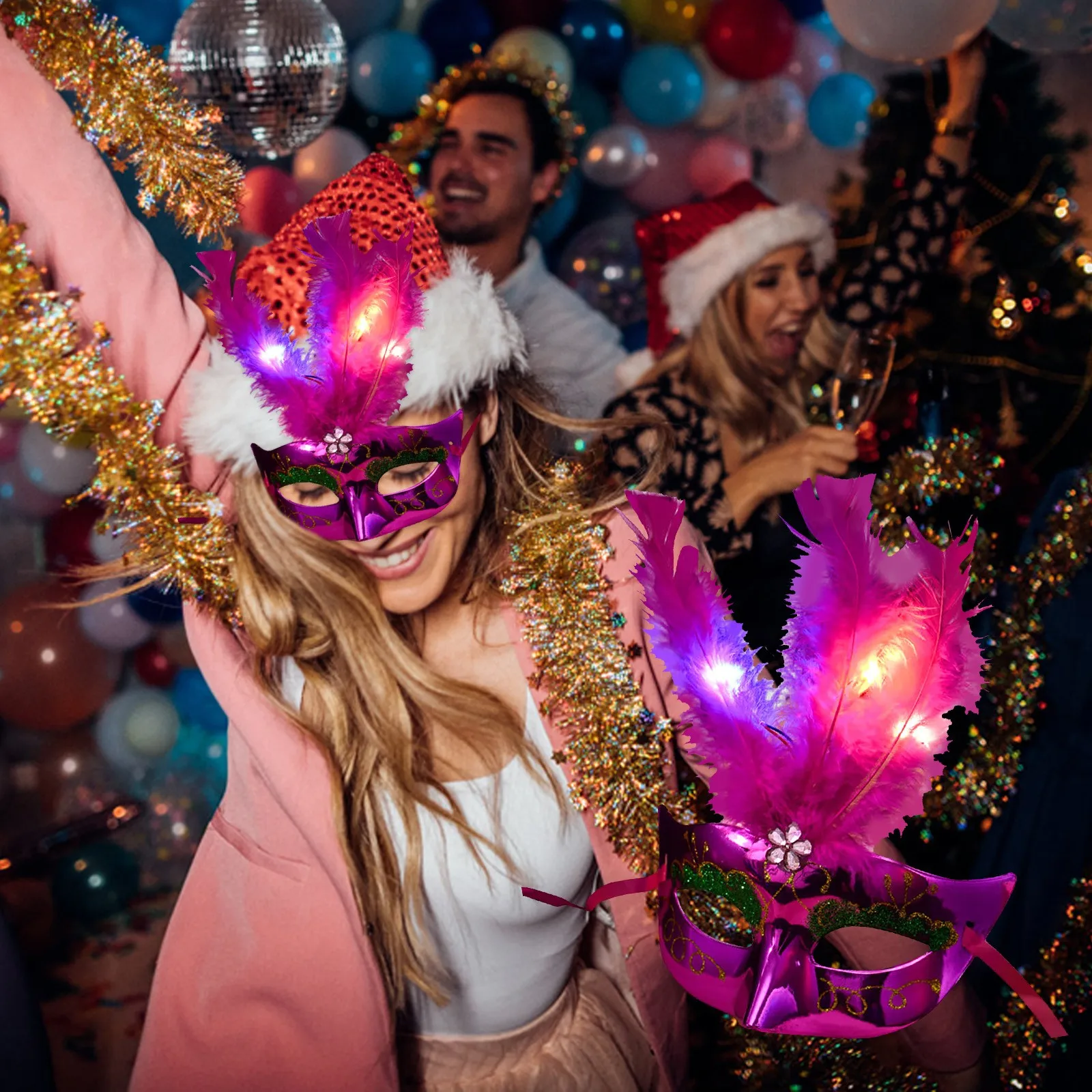 Feather LED Glowing Masks Venice Carnival Halloween Christmas Light Up Masks Masquerade Birthday Wedding Party Cosplay Costume