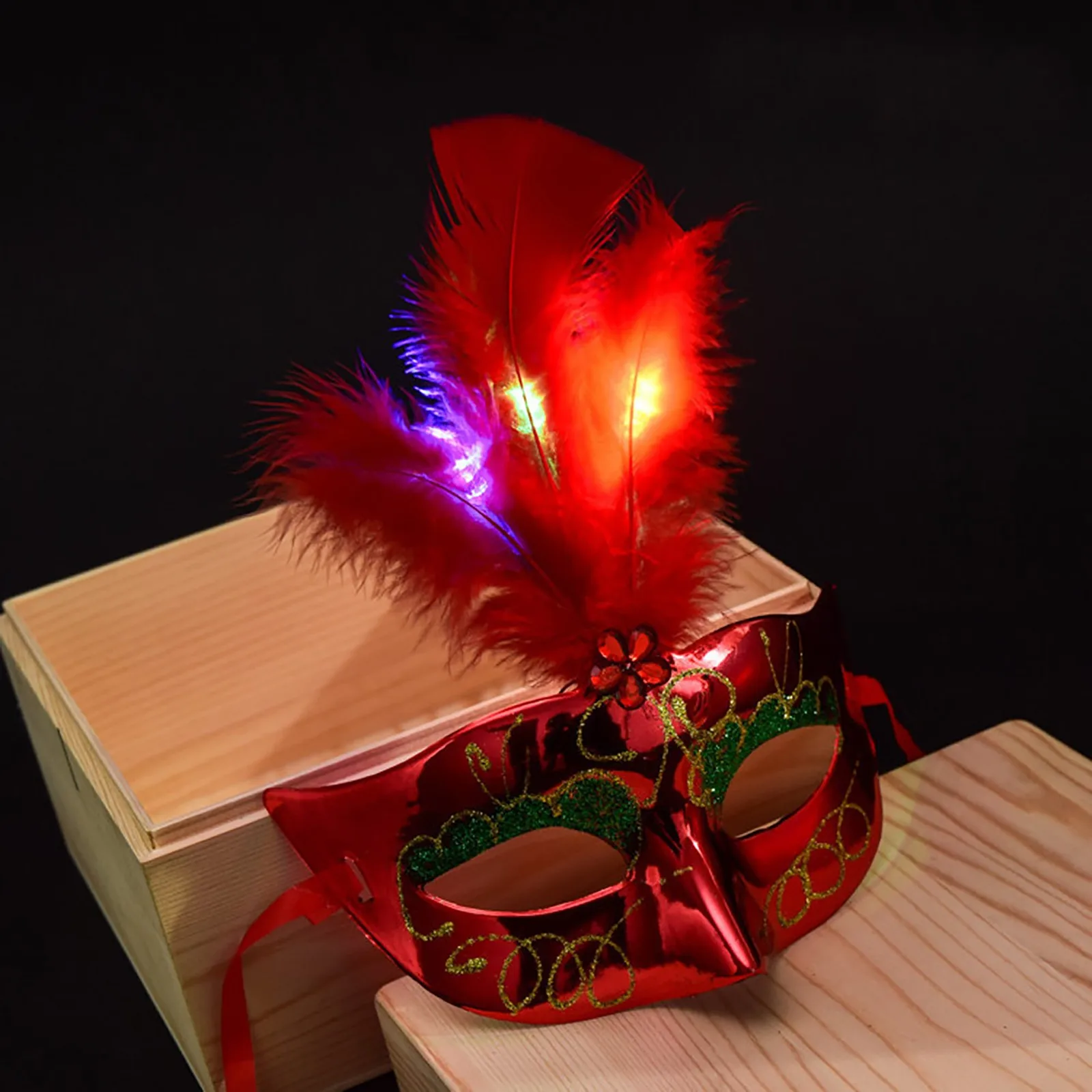 Feather LED Glowing Masks Venice Carnival Halloween Christmas Light Up Masks Masquerade Birthday Wedding Party Cosplay Costume