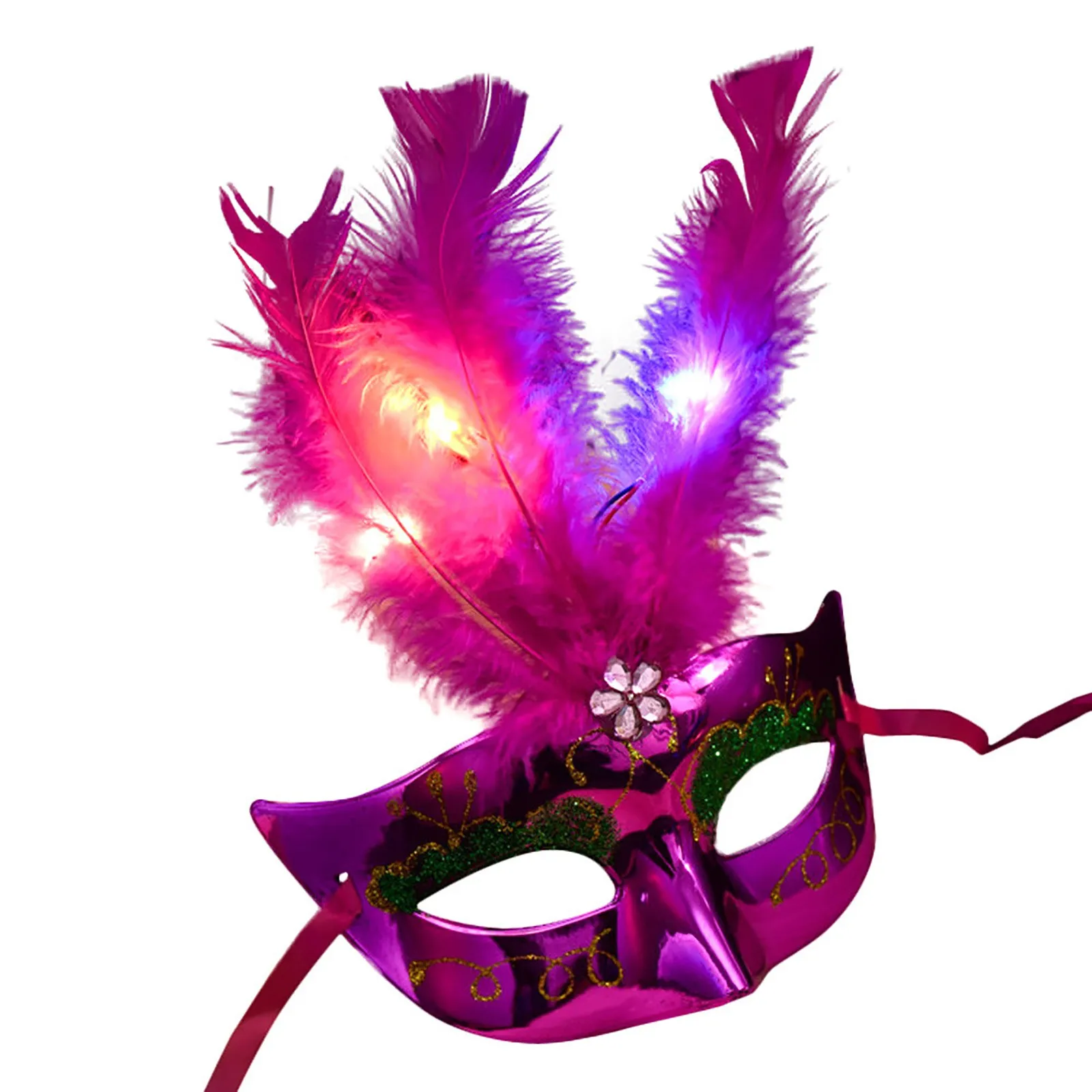 Feather LED Glowing Masks Venice Carnival Halloween Christmas Light Up Masks Masquerade Birthday Wedding Party Cosplay Costume