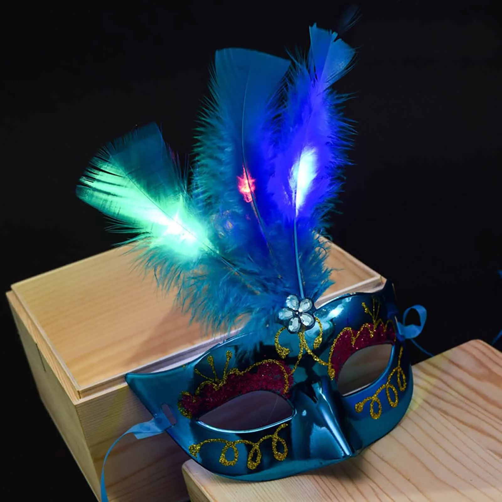 Feather LED Glowing Masks Venice Carnival Halloween Christmas Light Up Masks Masquerade Birthday Wedding Party Cosplay Costume