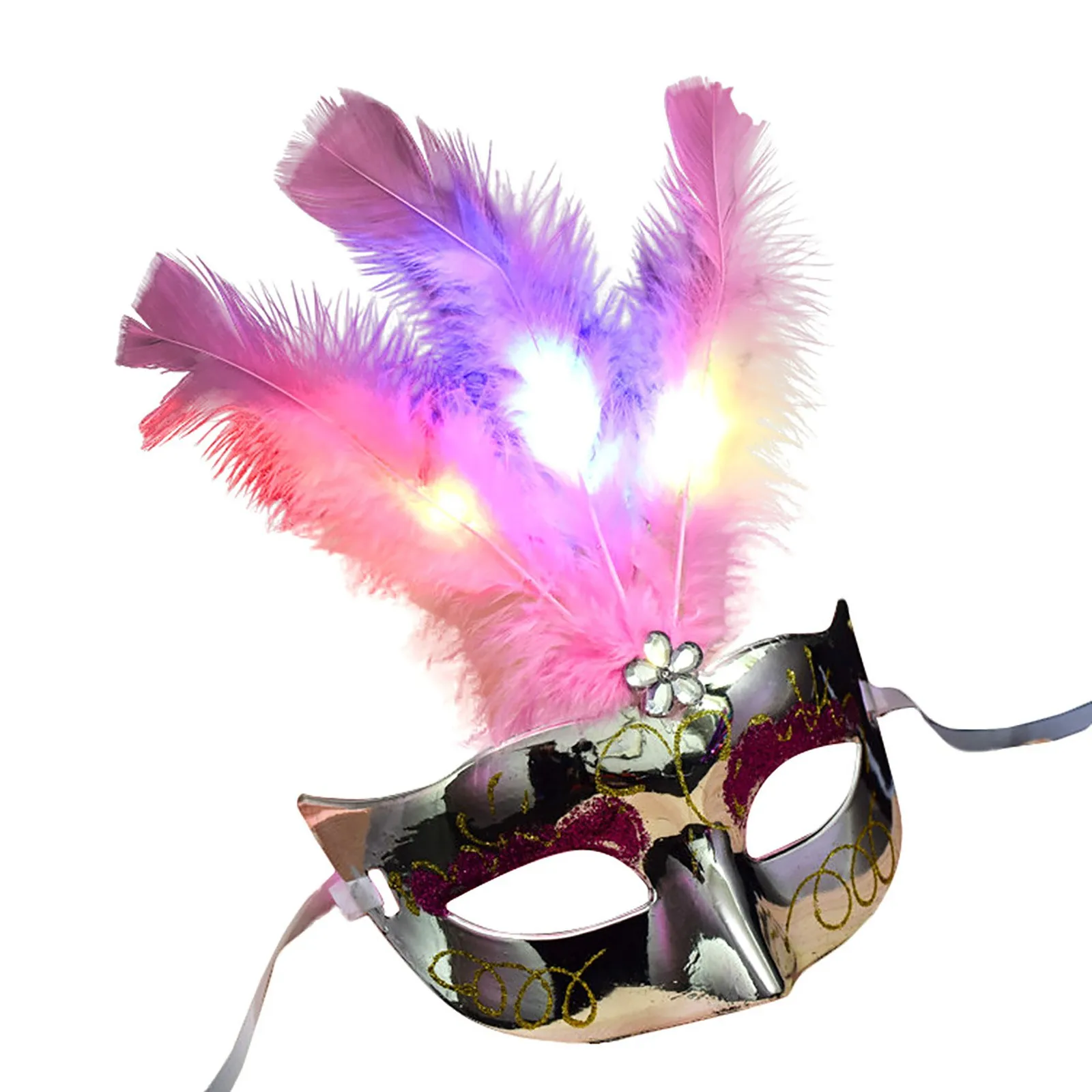 Feather LED Glowing Masks Venice Carnival Halloween Christmas Light Up Masks Masquerade Birthday Wedding Party Cosplay Costume