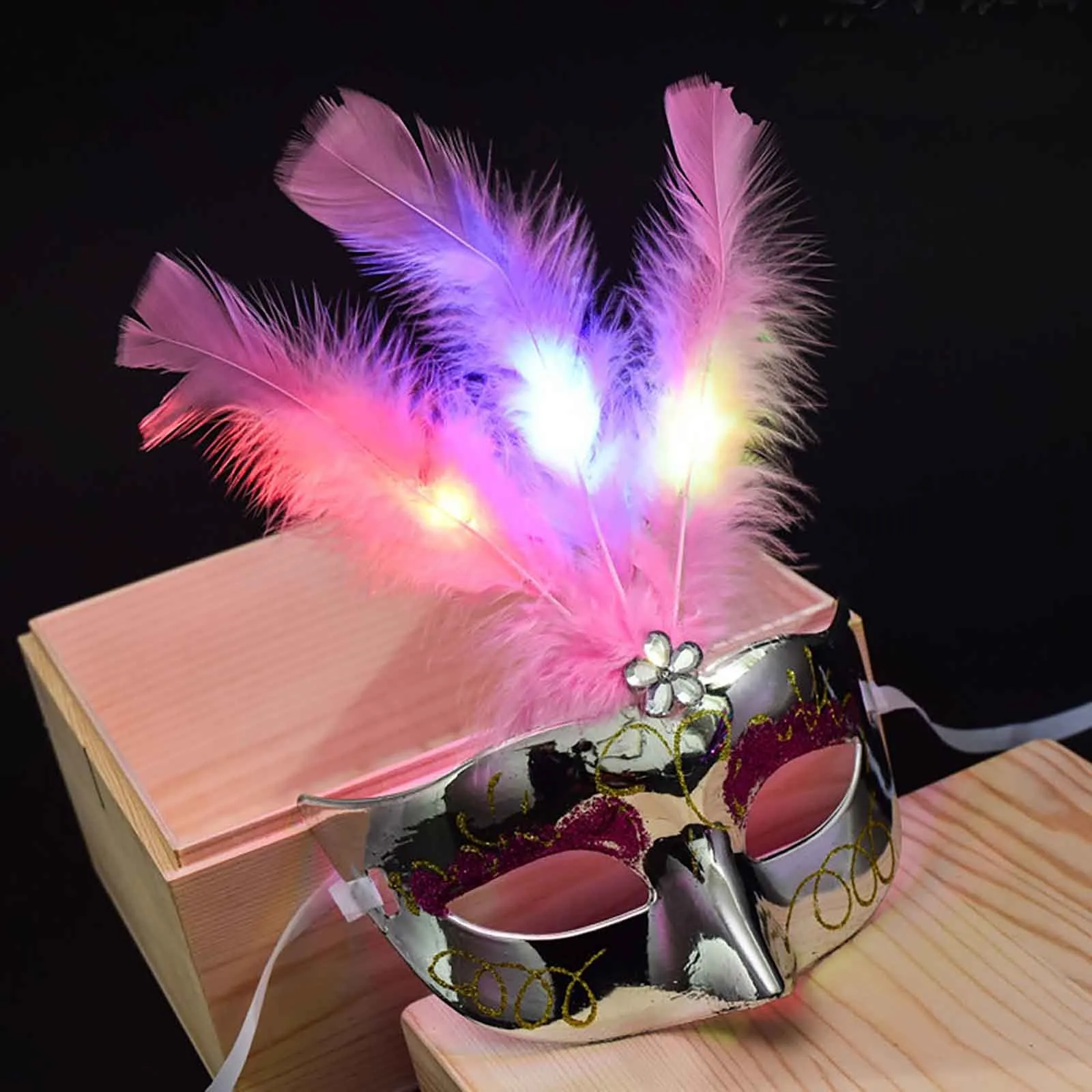 Feather LED Glowing Masks Venice Carnival Halloween Christmas Light Up Masks Masquerade Birthday Wedding Party Cosplay Costume