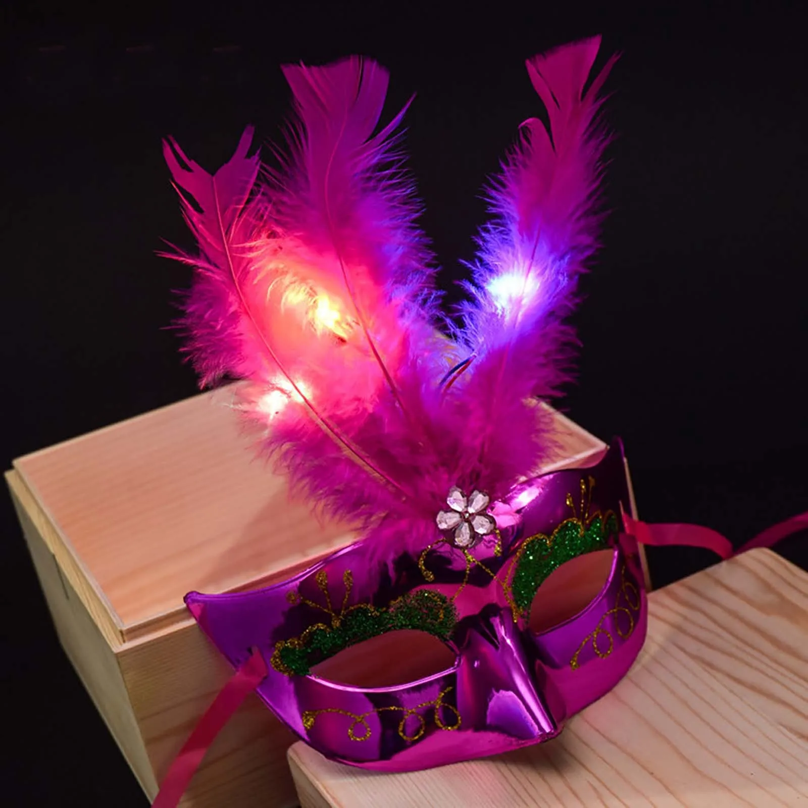 Feather LED Glowing Masks Venice Carnival Halloween Christmas Light Up Masks Masquerade Birthday Wedding Party Cosplay Costume