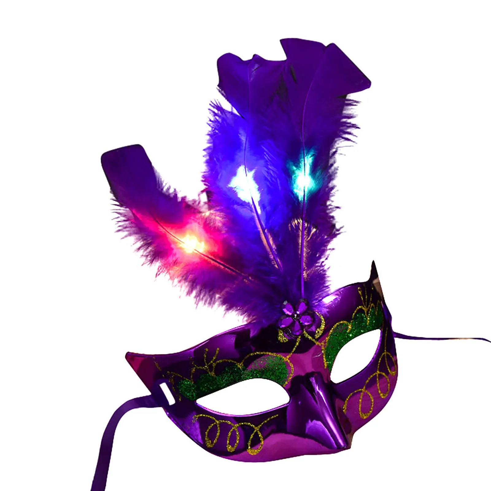 Feather LED Glowing Masks Venice Carnival Halloween Christmas Light Up Masks Masquerade Birthday Wedding Party Cosplay Costume
