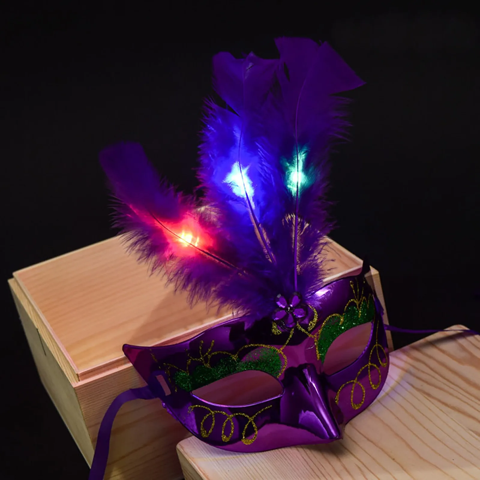 Feather LED Glowing Masks Venice Carnival Halloween Christmas Light Up Masks Masquerade Birthday Wedding Party Cosplay Costume