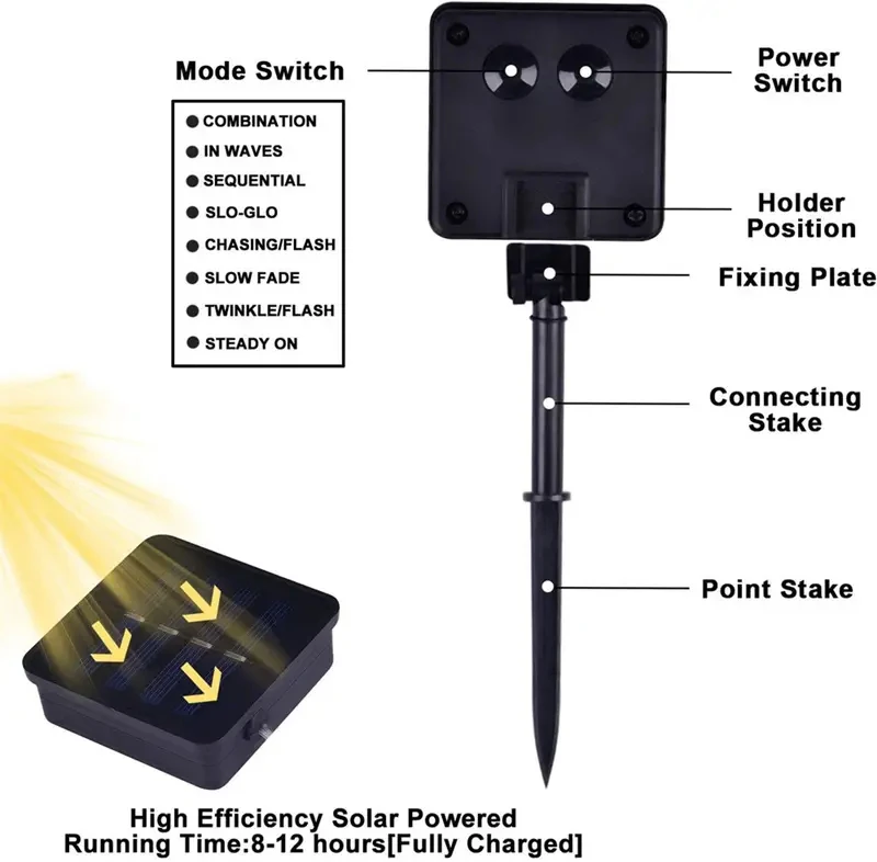 LED Plastic Leath Solar Powered Outdoor Fairy Lights IP65 Waterproof 8 Lighting Modes for Christmas Wedding Decoration