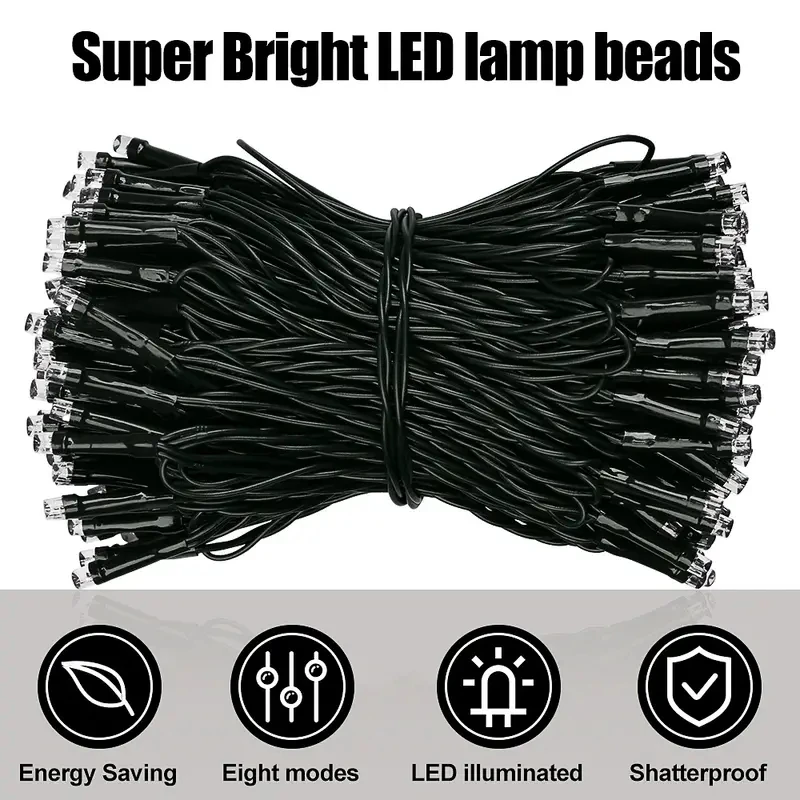LED Plastic Leath Solar Powered Outdoor Fairy Lights IP65 Waterproof 8 Lighting Modes for Christmas Wedding Decoration