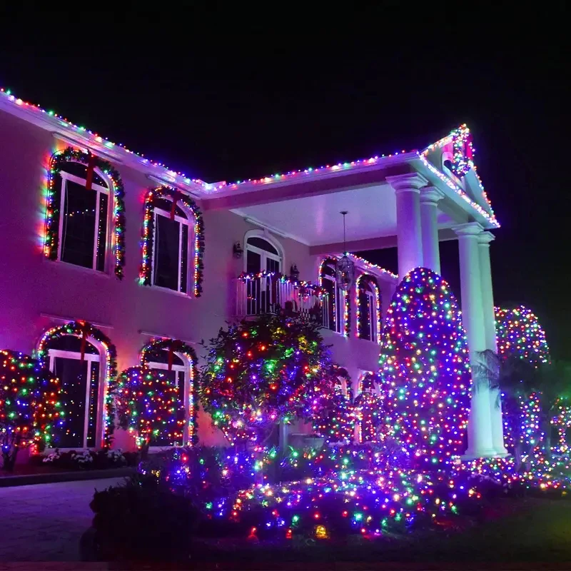 LED Plastic Leath Solar Powered Outdoor Fairy Lights IP65 Waterproof 8 Lighting Modes for Christmas Wedding Decoration