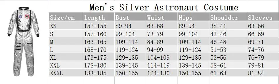 Astronaut Costume Spacesuit Silver Spaceman Men Women Space Suit Halloween Christmas Performance Spacesuit Costume Party Gift