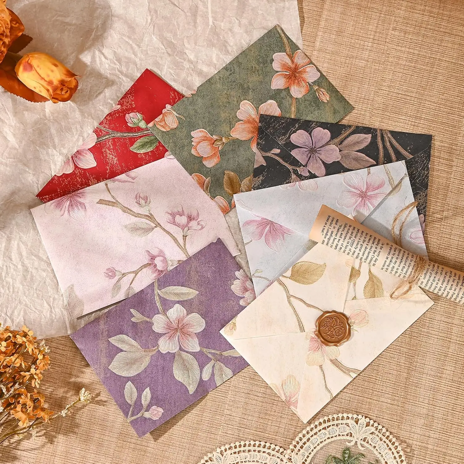 20pcs Vintage Embossed Envelopes Set Premium Bulk Invitation Envelopes for Wedding Birthday Graduation Christmas Party