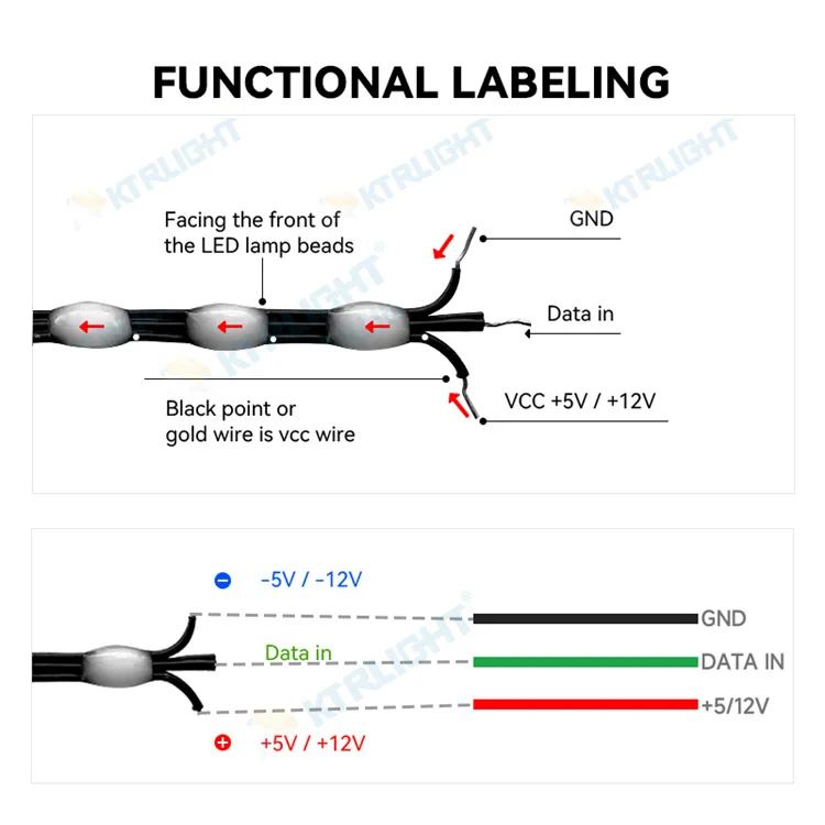 3pin DC5V/12V Black LED Pixel Light String WS2811 RGB Programmable Light String Holiday Atmosphere Light Christmas Light String