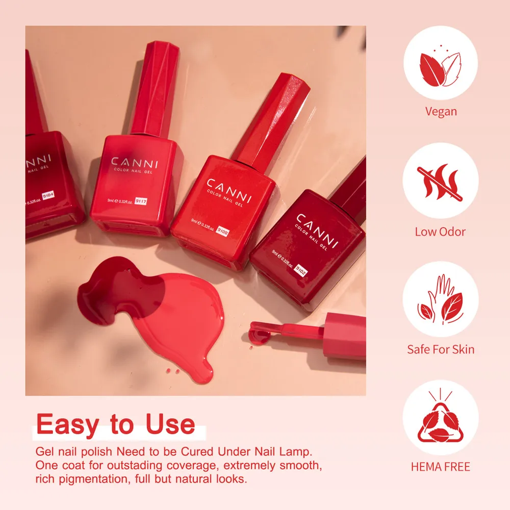 CANNI Christmas Color Gel Polish 9ml Hema Free TPO Free Nail Gel Polish Winter Colors Semi Permanent Gel Super Texture Brush