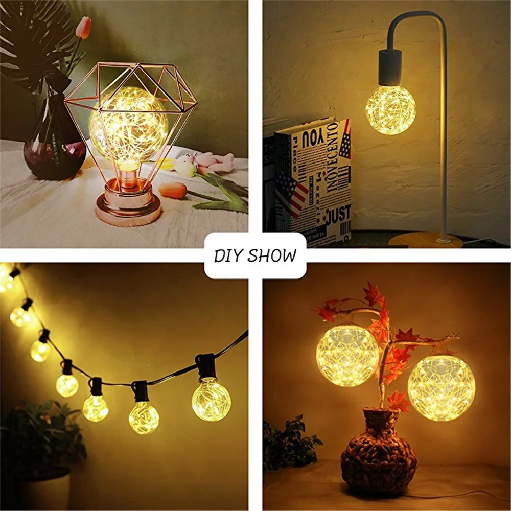 1pcs Colorful G95 LED Filament Bulbs Starry Sky Copper Wire Bulb Chirstmas String Lamp Glass for Indoor Christmas Decor