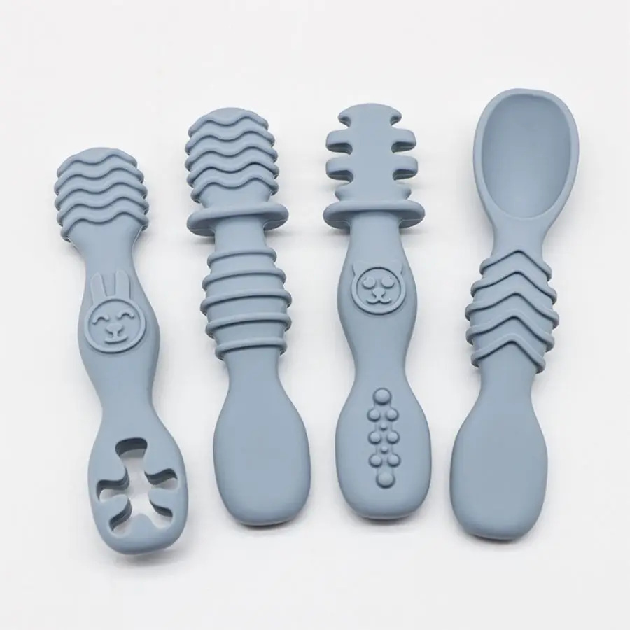 4pcs Silicone baby Food Spoon, Training Spoon for Babies over 6 Months Old, Easy-to-Grip Tableware, Christmas Gift