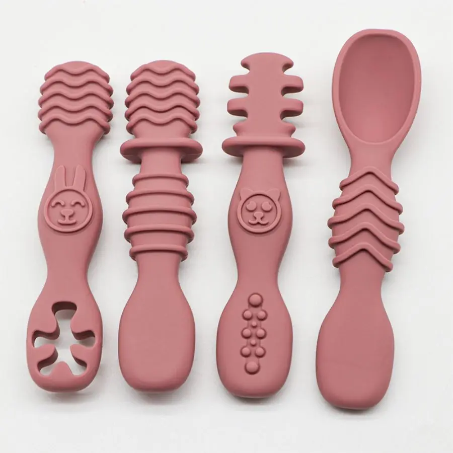4pcs Silicone baby Food Spoon, Training Spoon for Babies over 6 Months Old, Easy-to-Grip Tableware, Christmas Gift